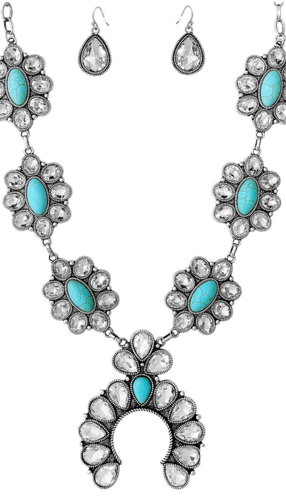 Western Rhinestone Arch Necklace Set Turquoise