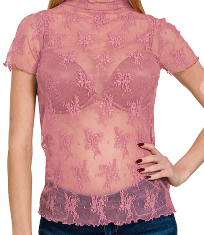 LACE LAYERING SHORT SLEEVE TOP