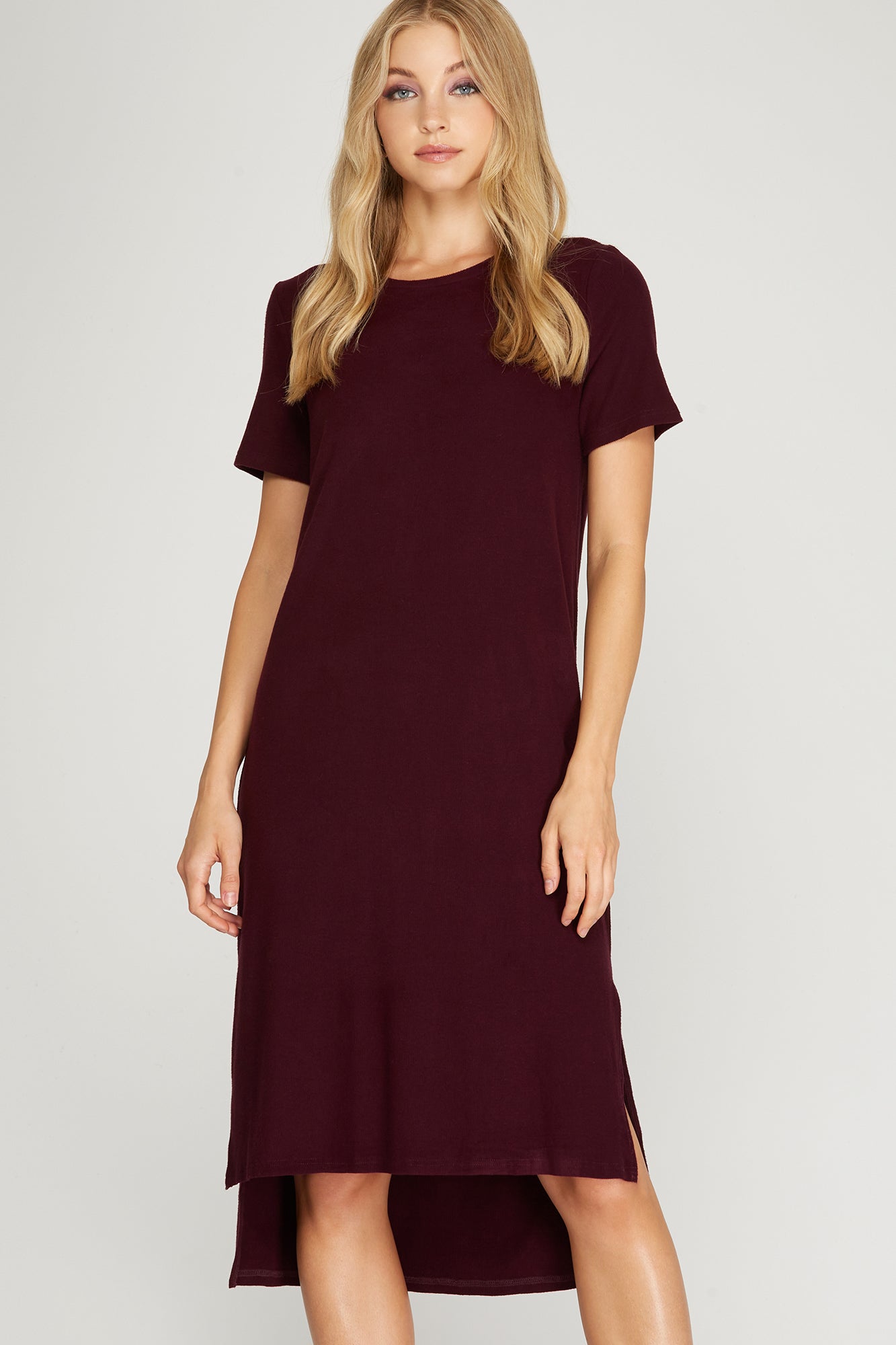 RIB KNIT BRUSHED MIDI DRESS