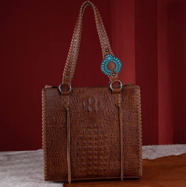 MONTANA WEST CROCODILE EMBOSSED WHIPSTITCH TOTE
