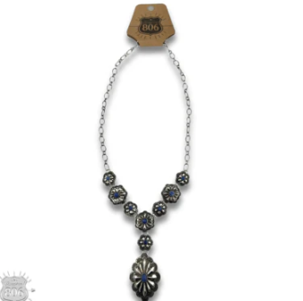 Western Y shape denim concho necklace