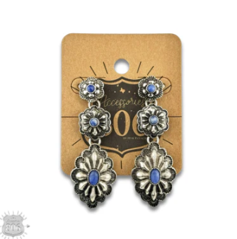 Western denim stone concho earring