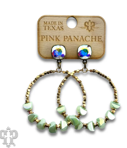 Mint green bead circle, Austrian crystal earring