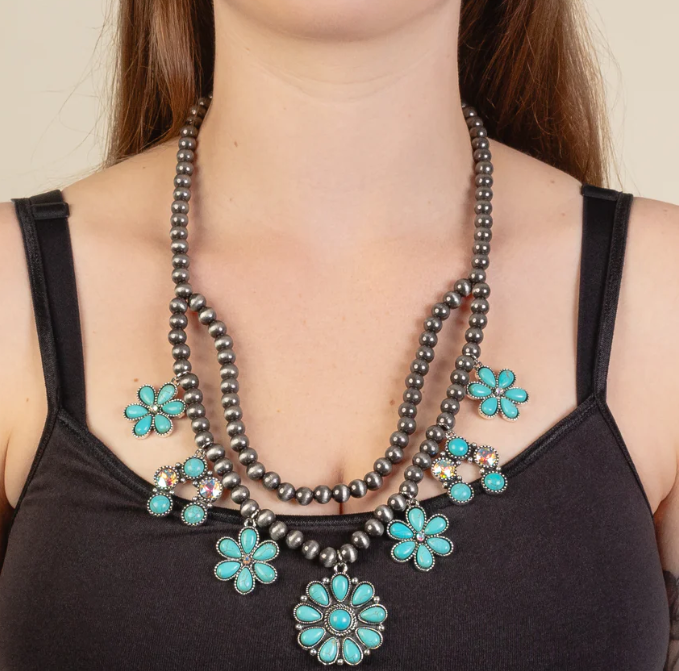Squash Blossom Necklace - Turquoise & Silver