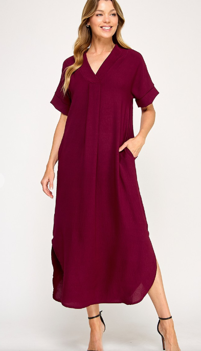 SOLID FRONT PLEAT DETAIL MAXI