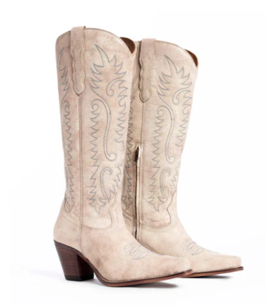 SYLLVIA PRAIRIE LEATHER BOOTS -*IVORY