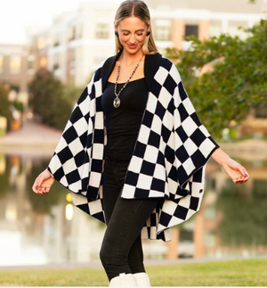 CHECKERED PRINT PONCHO