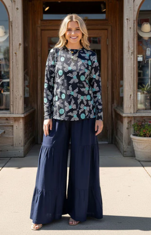Navy Straight Wide Leg Flared Pants