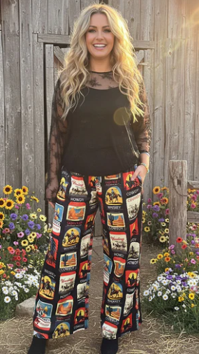 Western Patterns Rodeo Wide Leg High Waist Pants