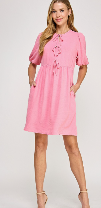 BLUSH BREEZE BOW TIE DRESS