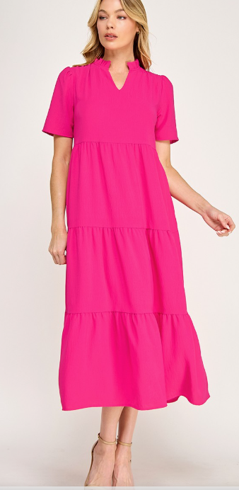 Pretty in Pink Tiered Midi Dress