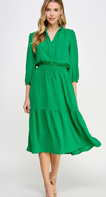 KELLY GRACE TIE WAIST MIDI DRESS