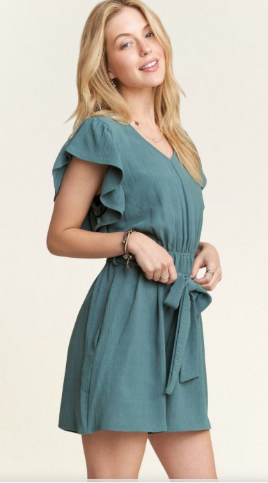 SEAFOAM GRACE TIE WAIST ROMPER