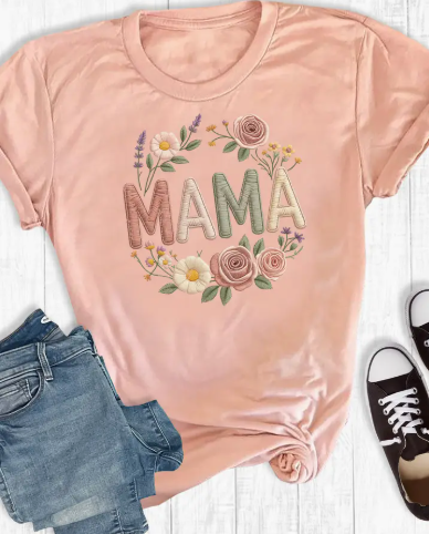 Floral Faux Embroidery Mama Graphic Tee