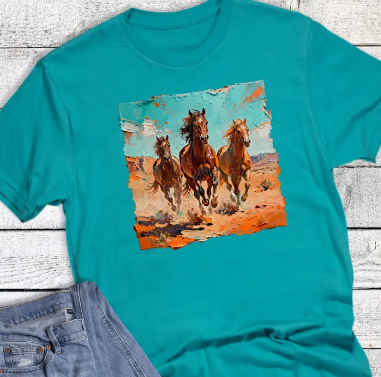 Western Faux Bruststroke with Horses Graphic Tee