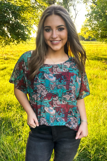 STOCKYARDS AND LONGHORNS MESH TOP