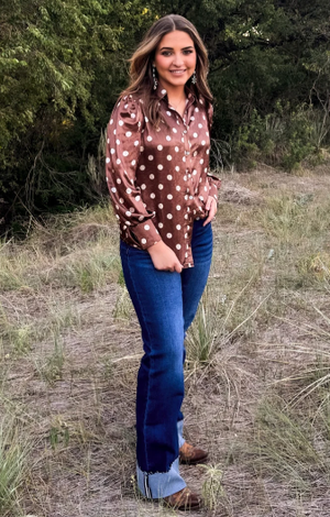 Mocha Dot Button Up