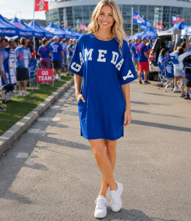 ROYAL BLUE GAMEDAY T SHIRT DRESS