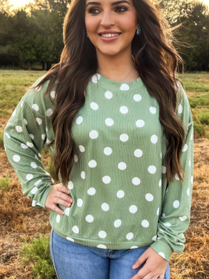 Dotty Darling Sweater Top - Sage Green