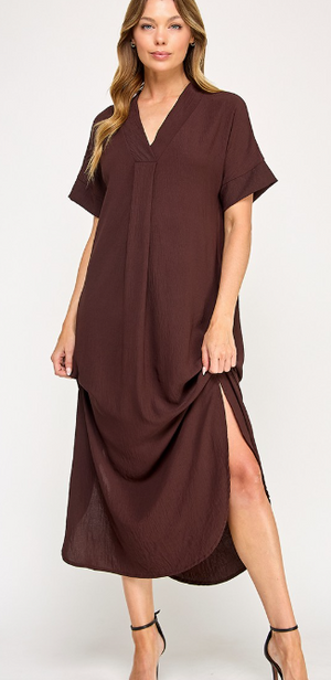 SOLID FRONT PLEAT DETAIL MAXI