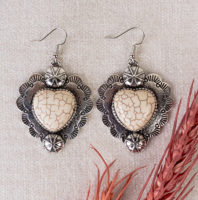 White Heart Earrings