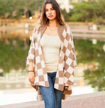 CHECKERED PRINT PONCHO