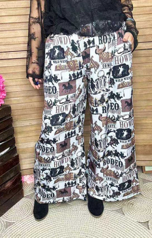 WESTERN PATTERNS PRINTED WIDE LEG PANTS