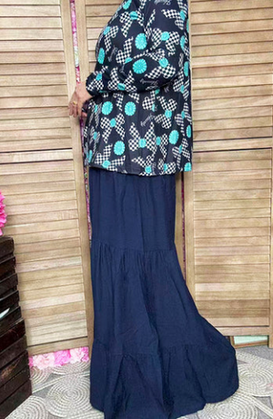 Navy Straight Wide Leg Flared Pants