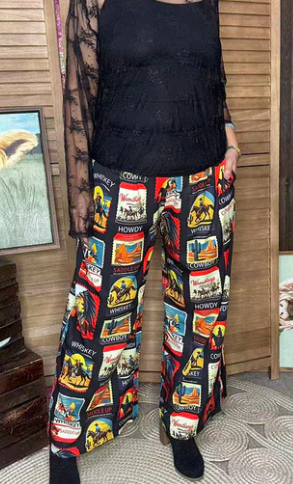 Western Patterns Rodeo Wide Leg High Waist Pants