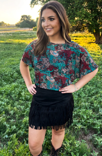 STOCKYARDS AND LONGHORNS MESH TOP