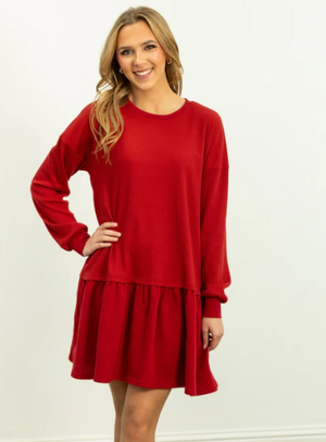 Waffle Knit Long-Sleeve Dress