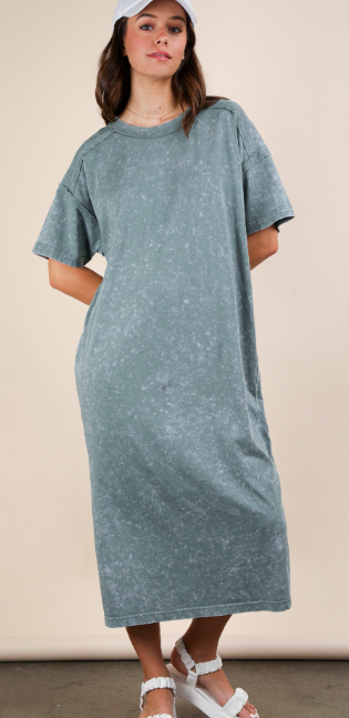 MINERAL WASHED CASUAL MIDI DRESS