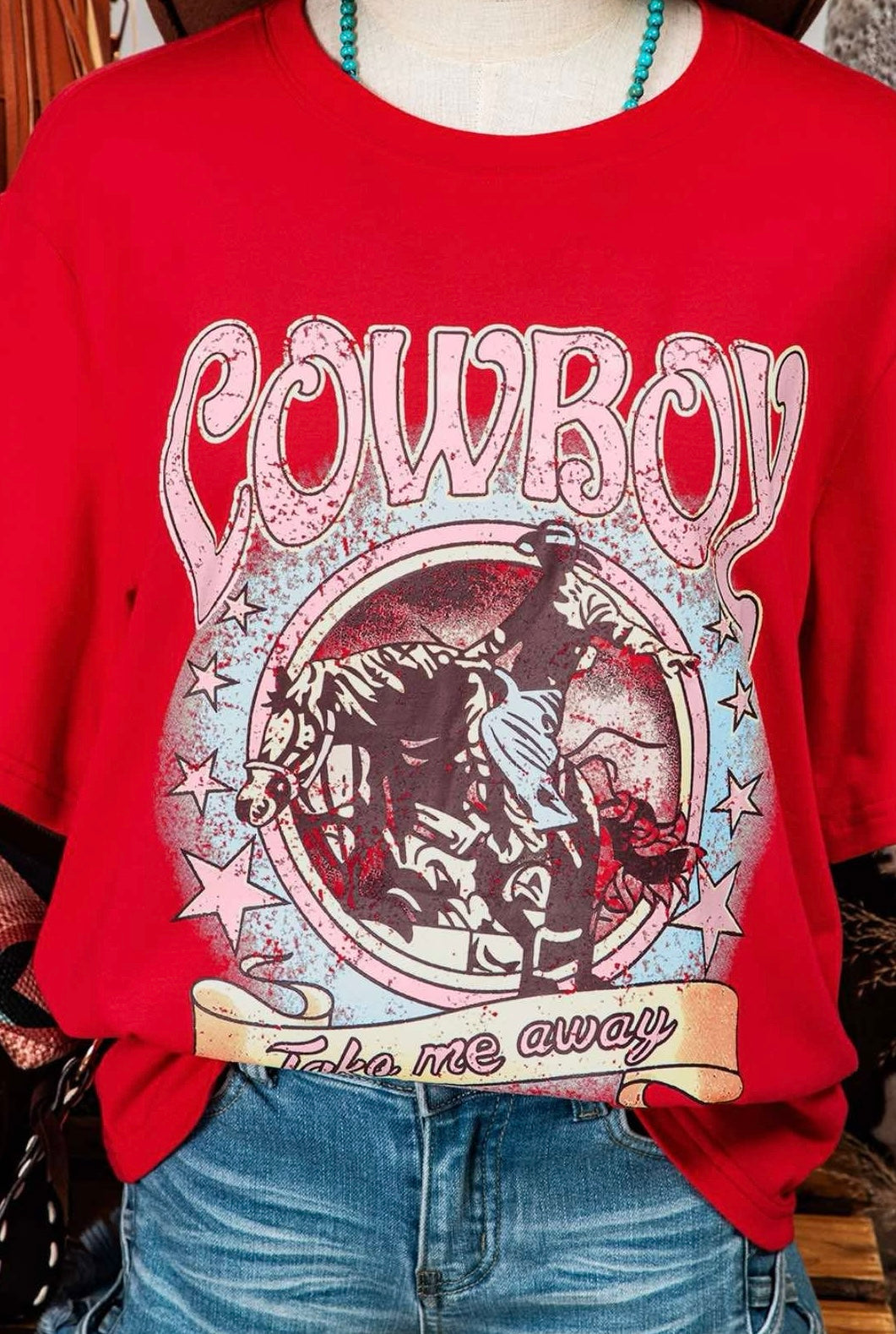 Cowboy Take Me Away Graphic Western Loose Tee