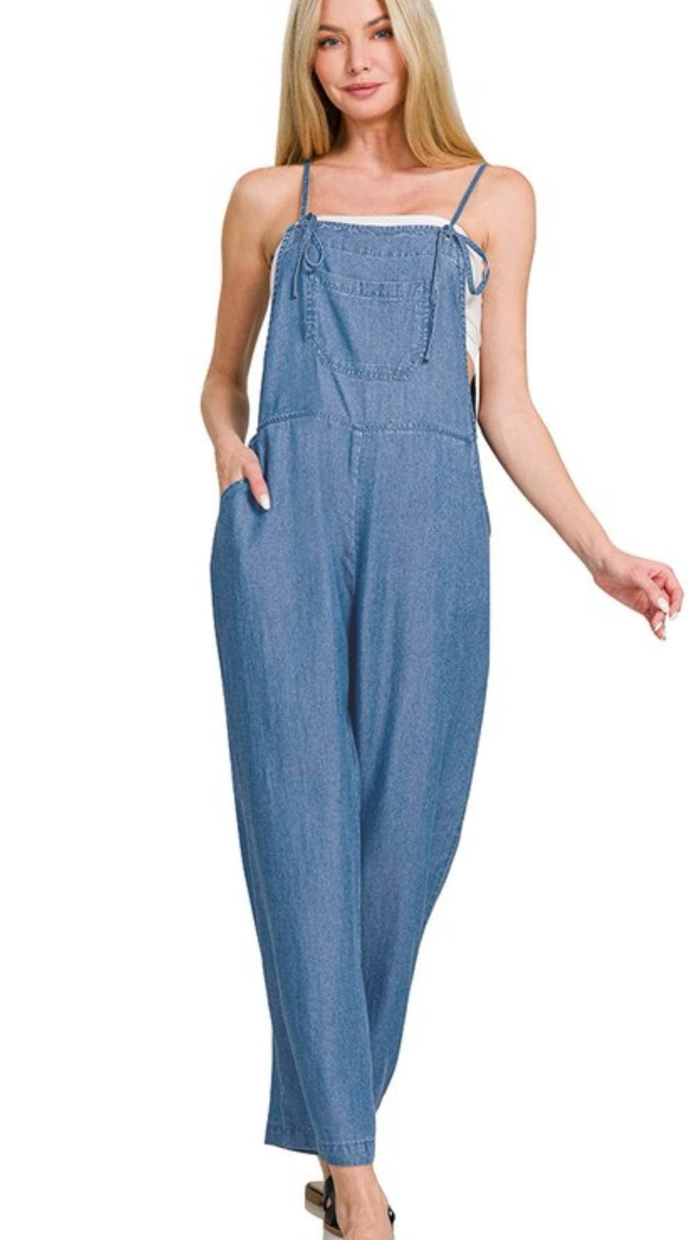 Adjustable Strap Washed Jumpsuit