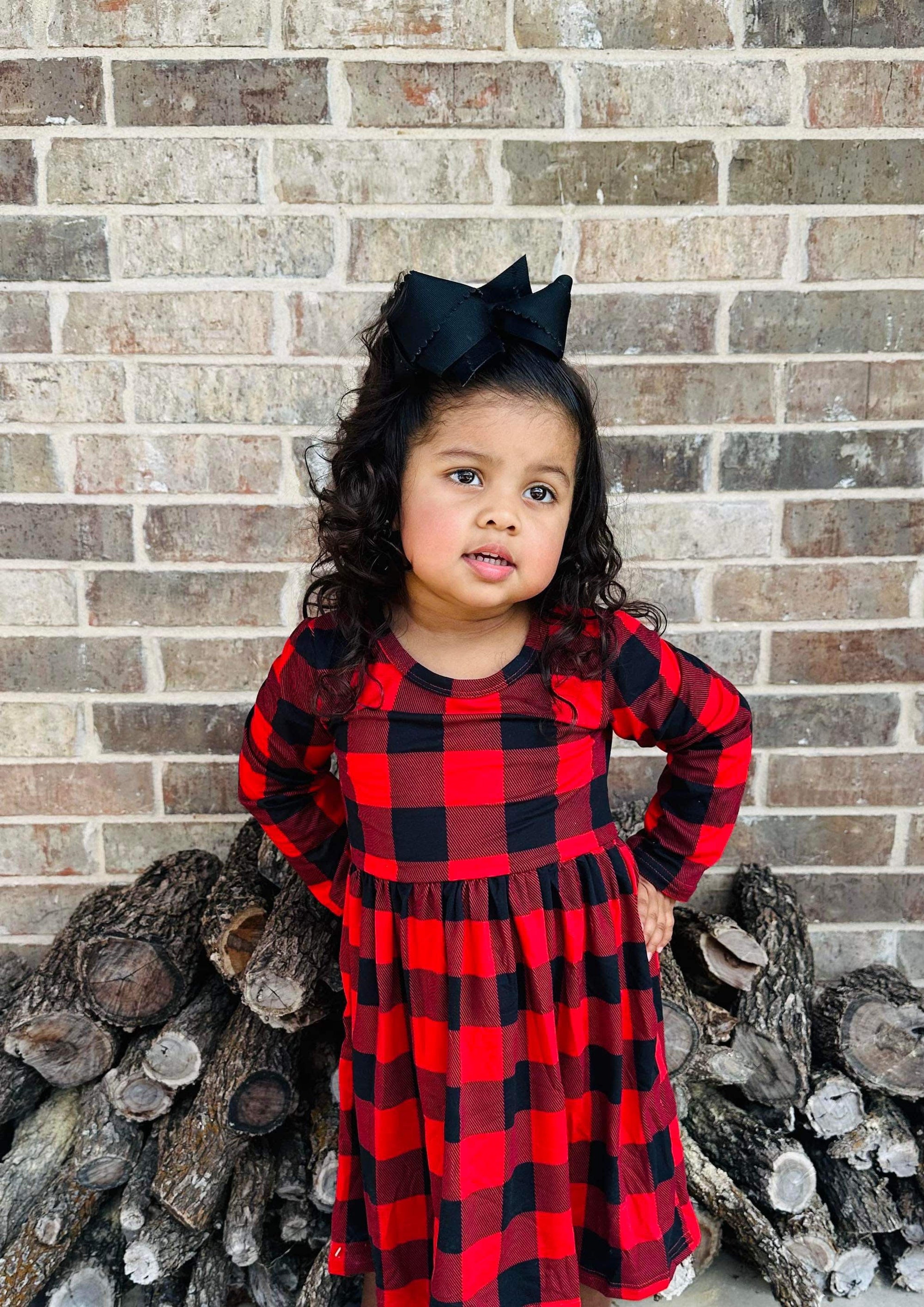 Kids Red-Black Plaid Dress