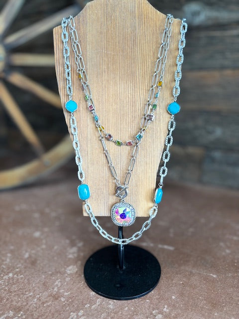 MULTICOLOR CRYSTAL AND TURQUOISE NECKLACE