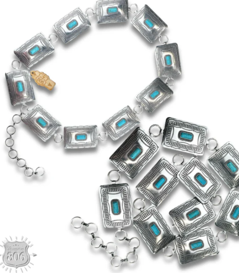 Western rectangle concho belt with stones