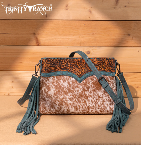 Trinity Ranch Floral Tooled Hair-On Cowhide Crossbody