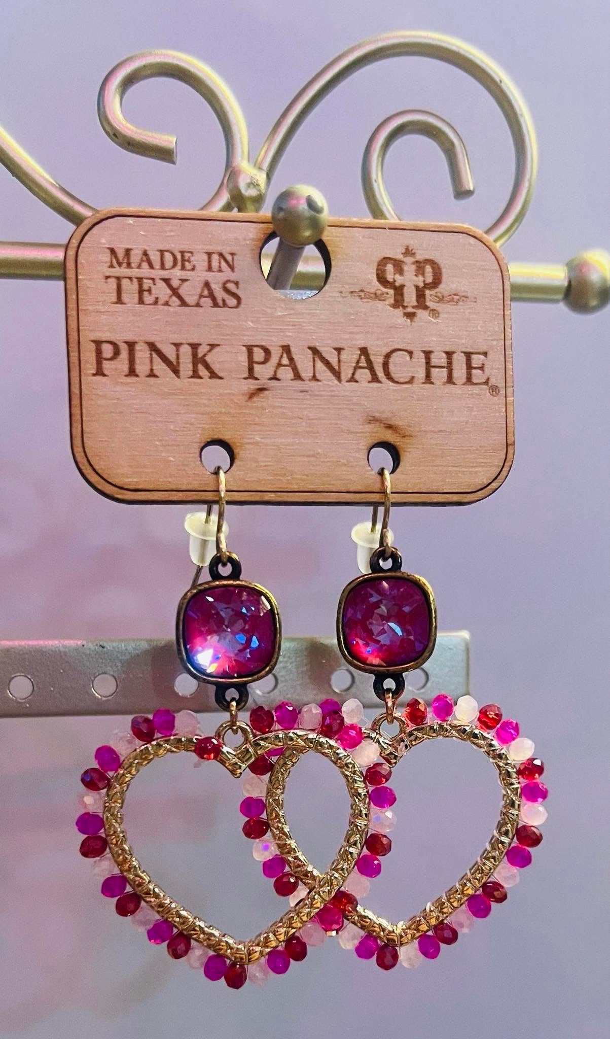 PINK PANACHE HEART CRYSTAL EARRINGS