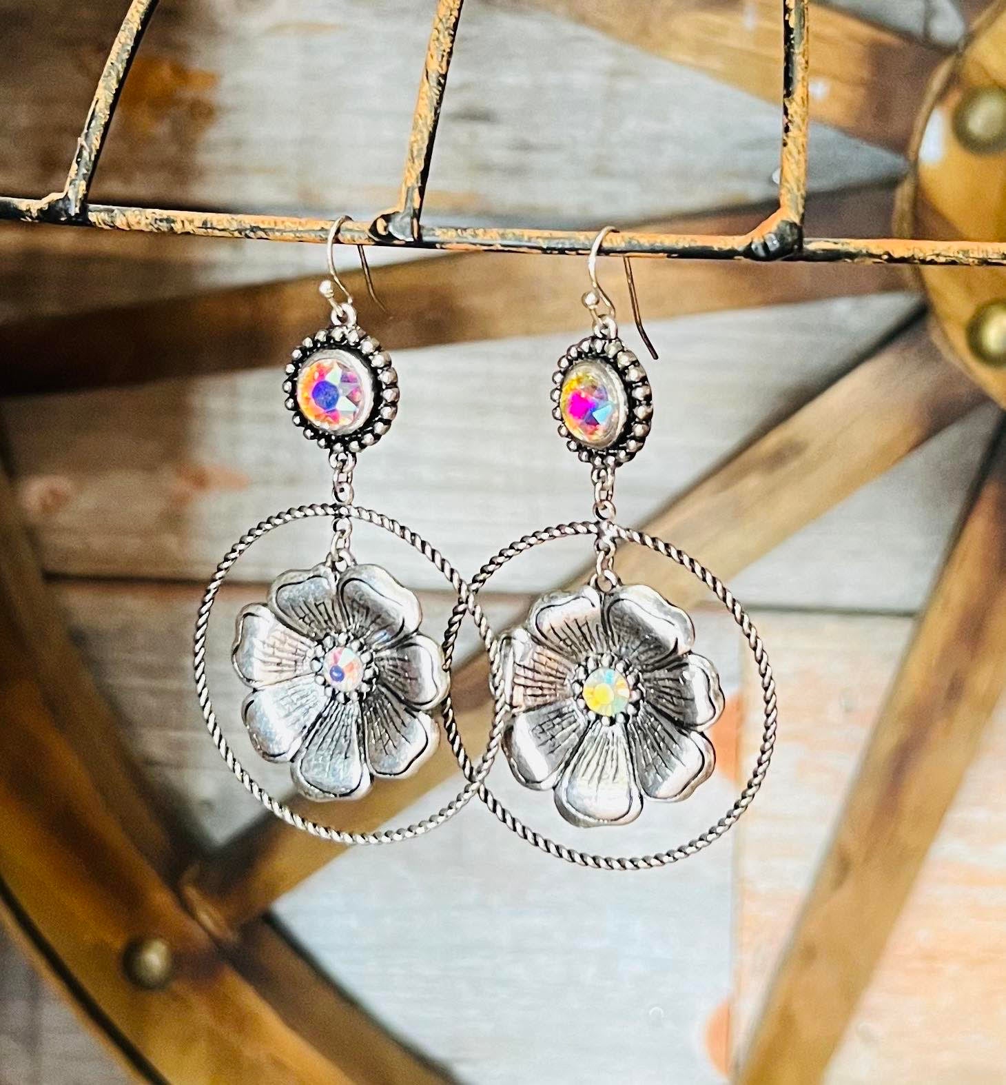 SILVER WESTERN FLOWER EARRINGS