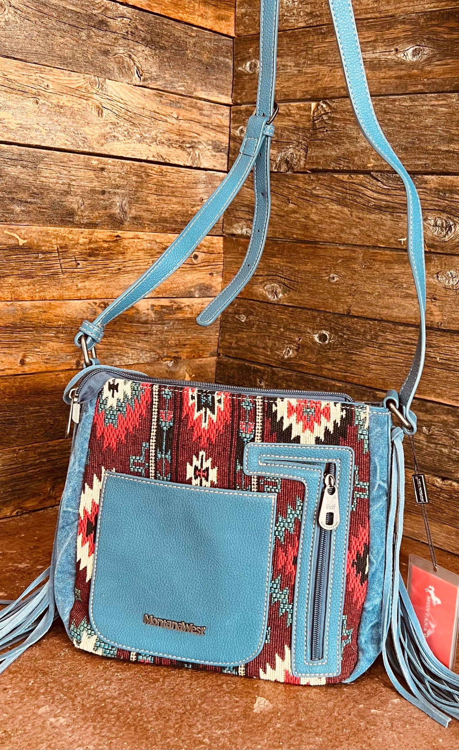 MONTANA WEST DENIM FRINGE CROSSBODY PURSE