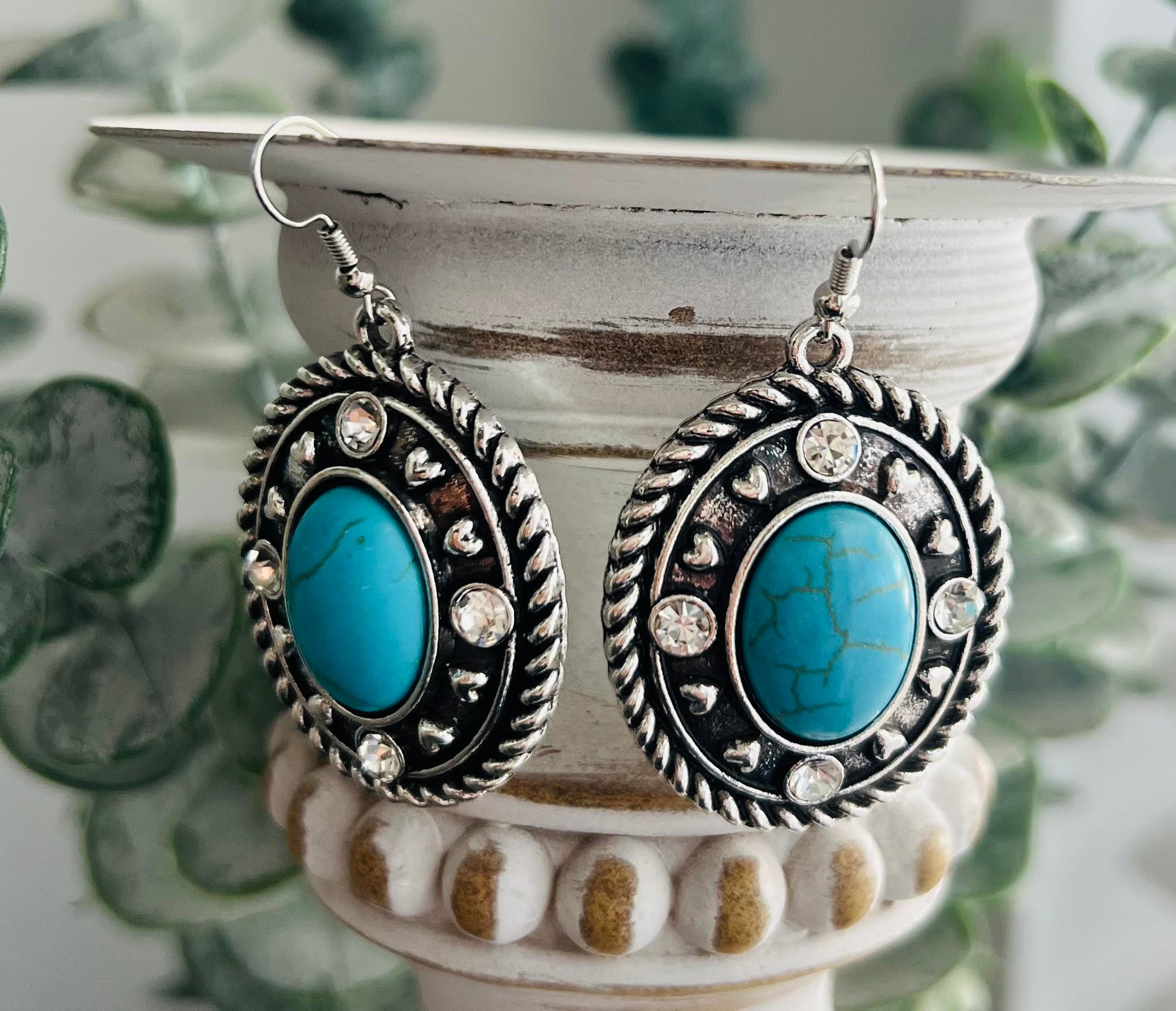 SILVER HEART DESIGN EARRINGS WITH TURQUOISE STONE