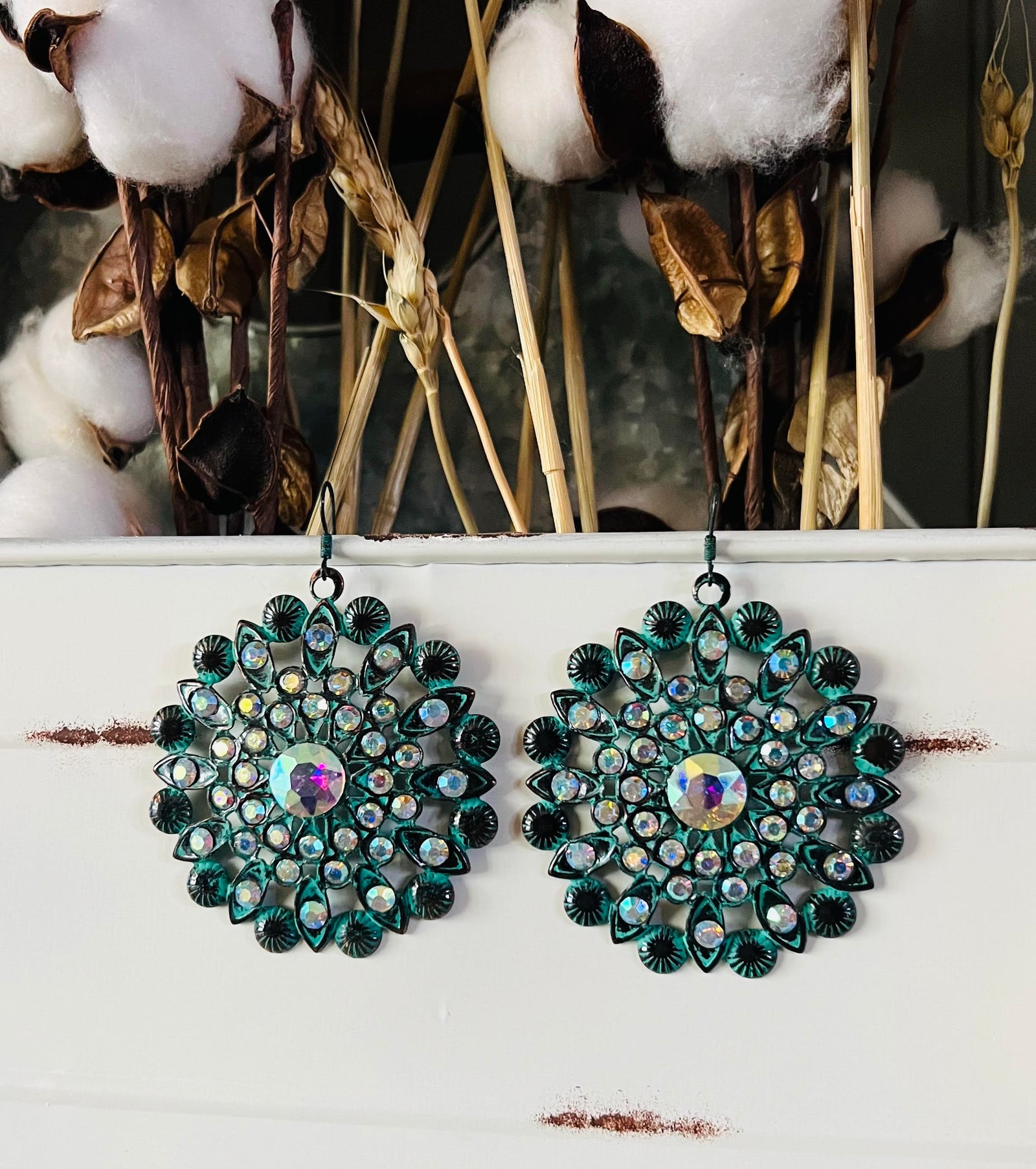 LARGE CRYSTAL FLOWER EARRINGS