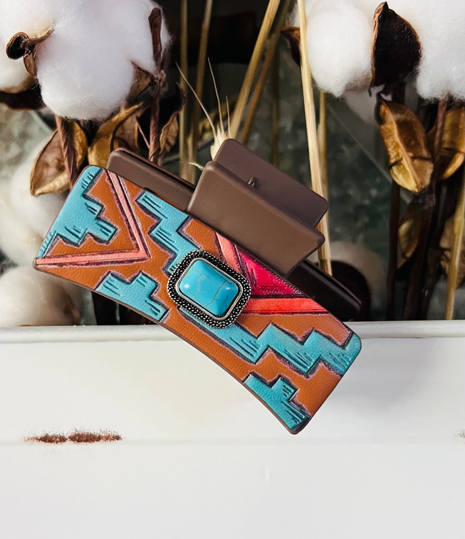 WESTERN FAUX EMBOSSED LEATHER HAIR CLIP CLAW