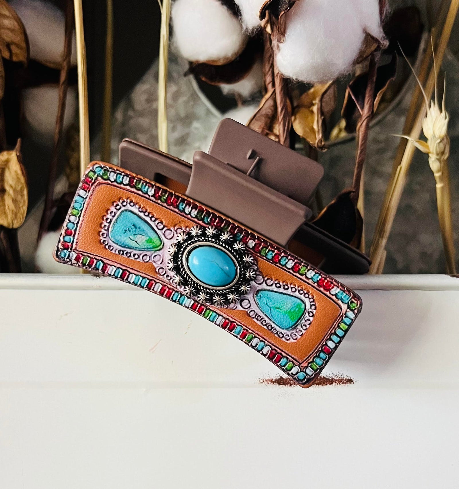 WESTERN FAUX EMBOSSED LEATHER HAIR CLIP CLAW