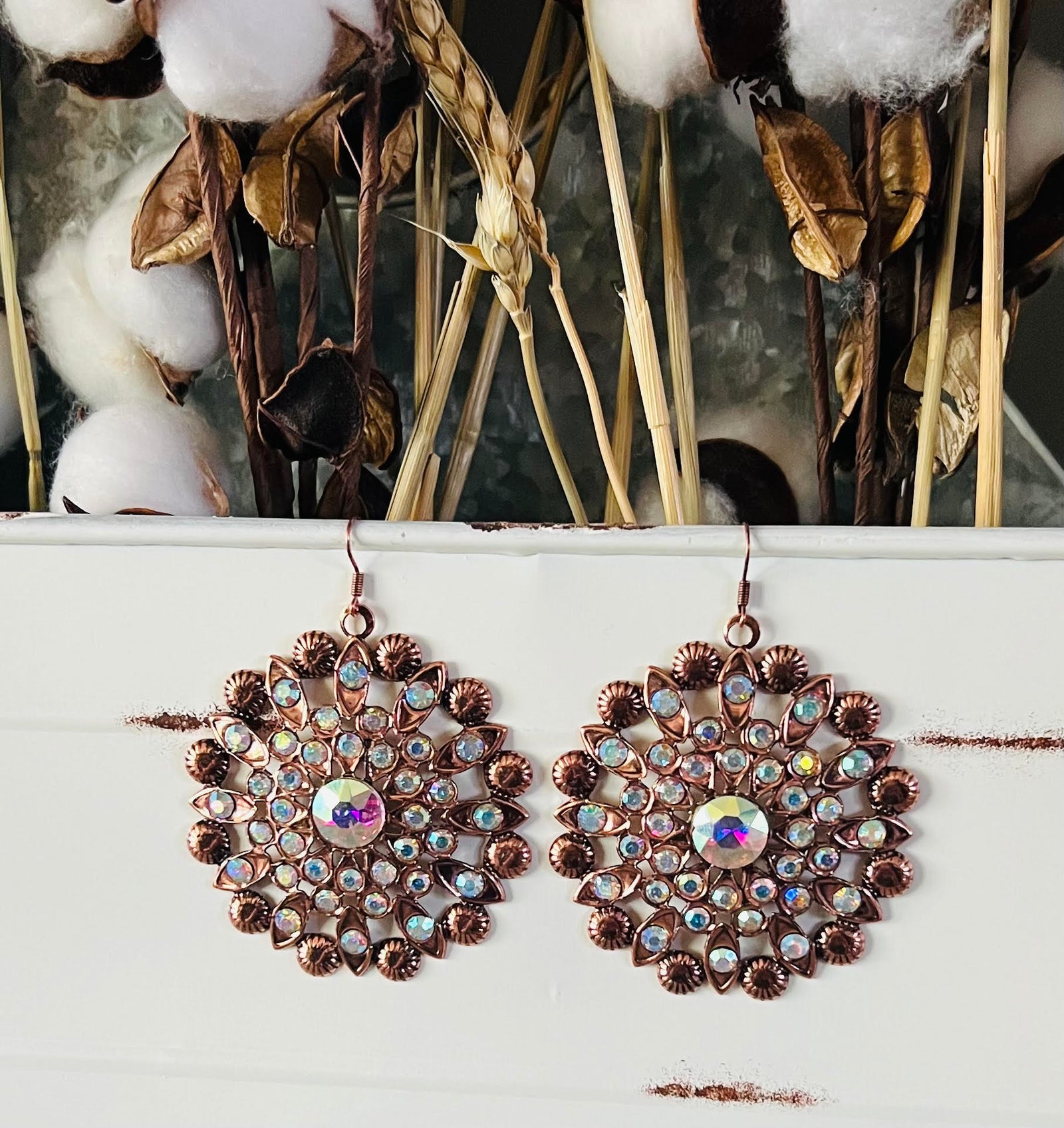 LARGE CRYSTAL FLOWER EARRINGS