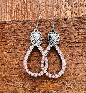 SMALL CONCHO BUCKLE TEARDROP EARRINGS WITH COLORED STONES