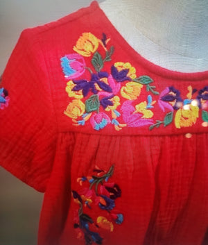 Kids Floral Embroidery Short Sleeve Top