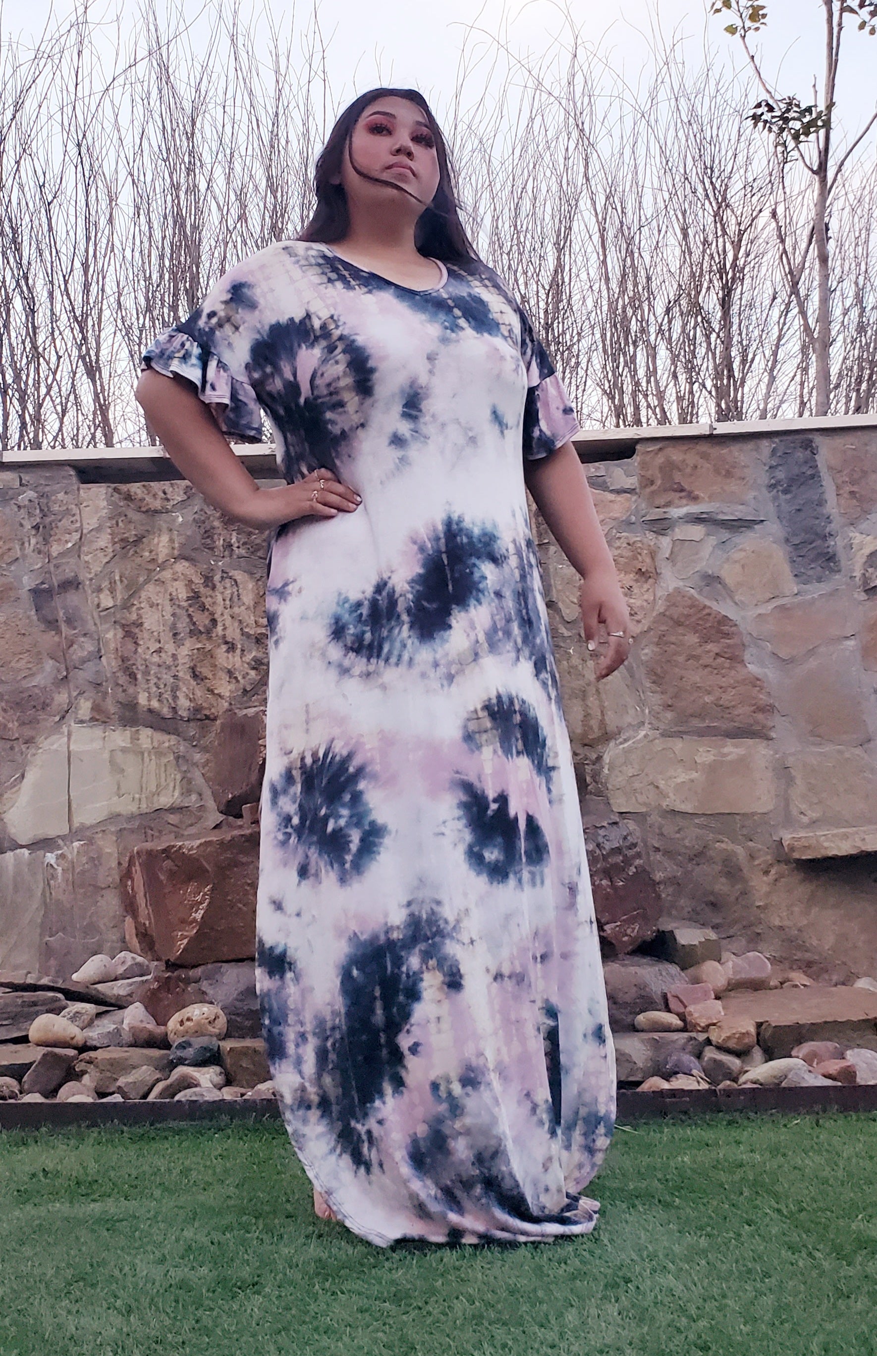 Plus Size Mauve Ink Tye Dye Maxi Dress