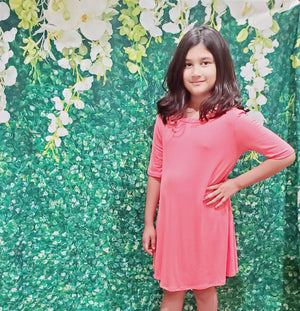 Kids Solid Coral Rayon Spandex Swing Dress with Criss Cross Back Detail
